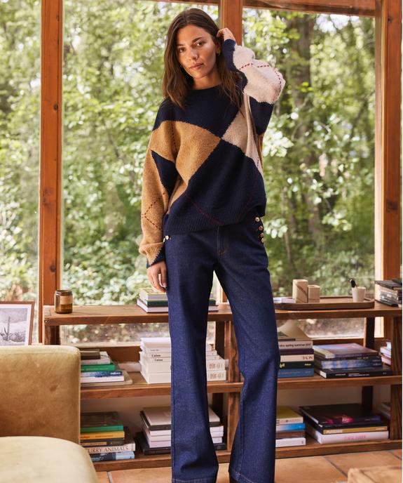 Jean droit à faux pont femme - LuluCastagnette vue1 - LULU CASTAGNETTE GEMO FOR GOOD - GEMO