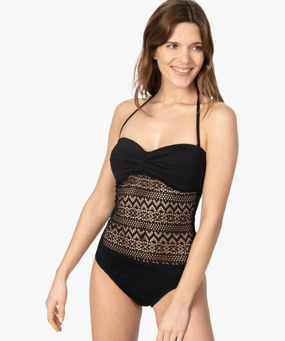 Maillot de bain femme une pièce avec devant en dentelle vue1 - GEMO (PLAGE) - GEMO