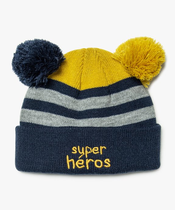 Bonnet bébé garçon rayé à pompons vue1 - GEMO(BEBE DEBT) - GEMO