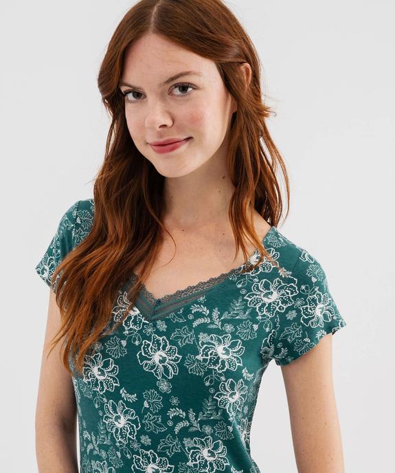 Chemise de nuit en maille extensible avec col V en dentelle femme vue2 - GEMO 4G FEMME - GEMO