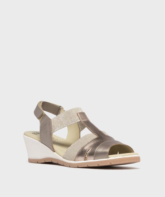 Sandales confort en cuir à talon compensé et bride scratch femme vue2 - G'FLEX - GEMO