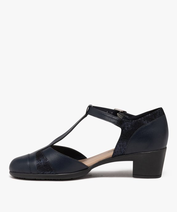 Escarpins femme confort en cuir à talon carré avec bride cheville vue3 - GEMO 4G FEMME - GEMO