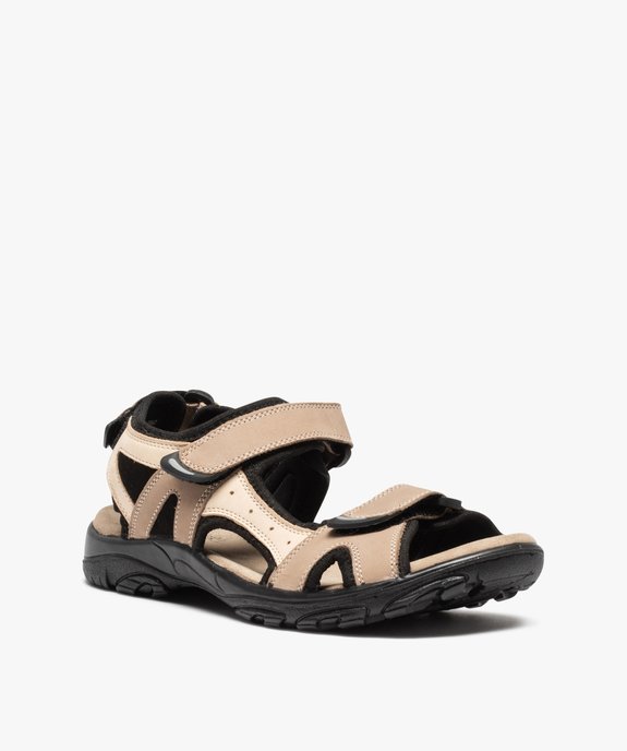 Sandales homme sport dessus cuir fermeture scratchs vue2 - GEMO (CASUAL) - GEMO