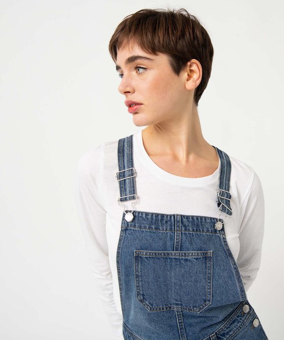 Salopette femme en jean coupe courte vue6 - GEMO 4G FEMME - GEMO
