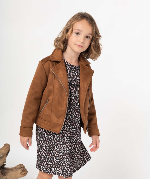Blouson fille style biker en suédine  vue1 - GEMO (ENFANT) - GEMO