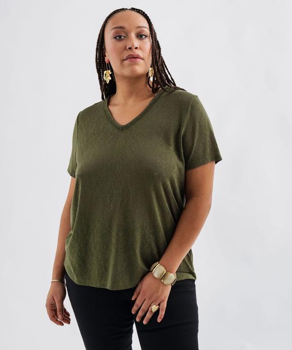 Tee-shirt manches courtes pailleté à col V femme grande taille vue5 - GEMO (G TAILLE) - GEMO