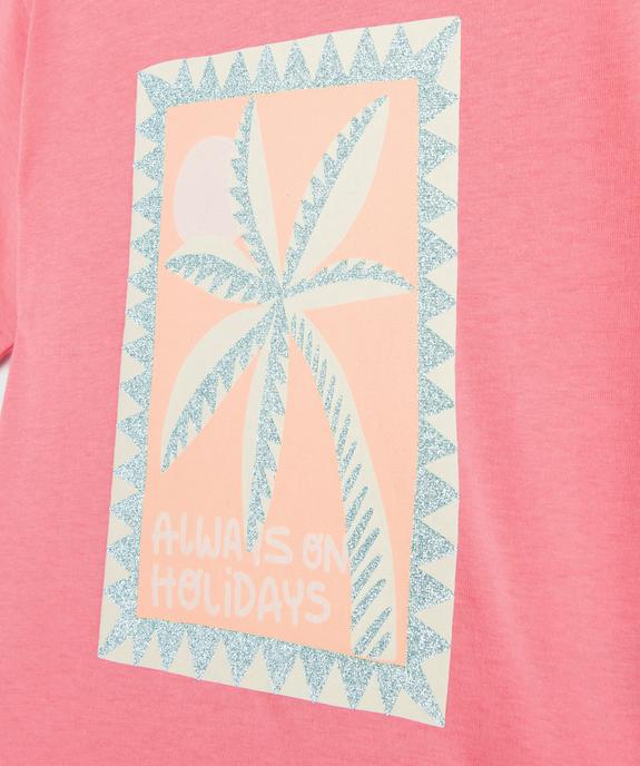 Tee-shirt manches courtes coupe oversize avec motif pailleté fille vue3 - GEMO (ENFANT) - GEMO