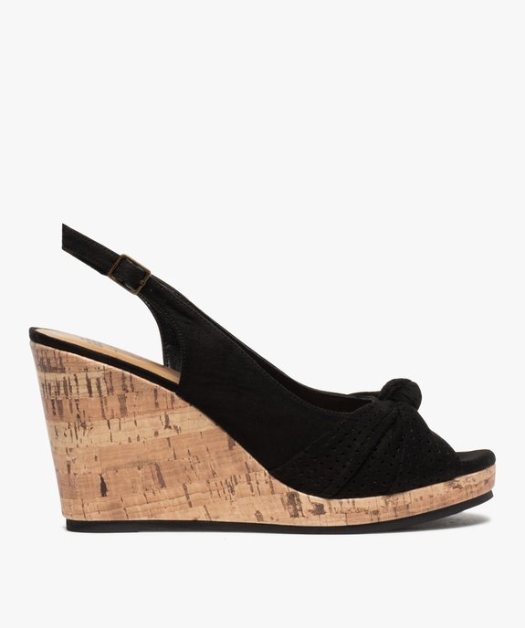 Sandales femme à talon compensé et dessus drapé en cuir vue1 - GEMO(URBAIN) - GEMO