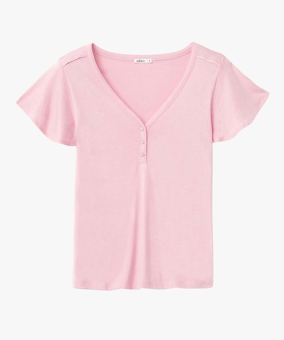Tee-shirt femme à col V et manches volantées vue4 - GEMO 4G FEMME - GEMO