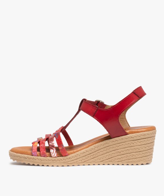 Sandales femme compensées dessus cuir multicolore vue3 - GEMO(URBAIN) - GEMO