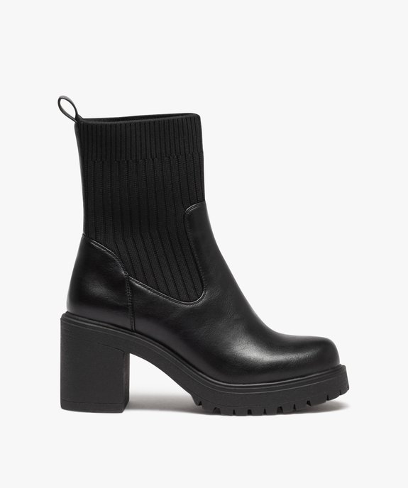 Boots femme unies à talon carré et col chaussette vue1 - GEMO(URBAIN) - GEMO