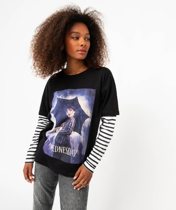 Tee-shirt à manches longues avec motif femme - Wednesday vue1 - WEDNESDAY - GEMO