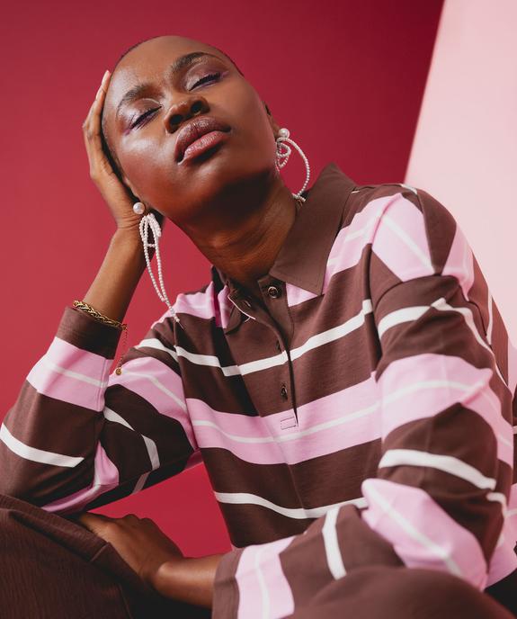 Polo rayé à manches longues femme vue2 - GEMO(FEMME PAP) - GEMO