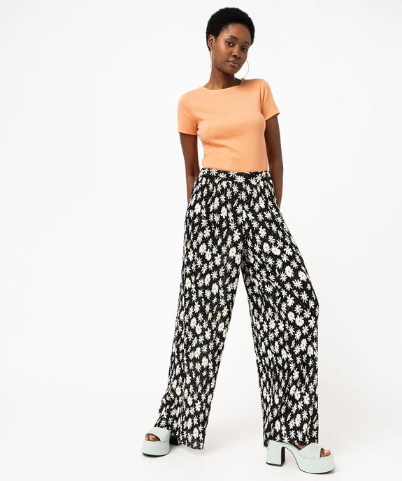 Pantalon large en maille plissée à motifs fleuris femme vue5 - GEMO(FEMME PAP) - GEMO