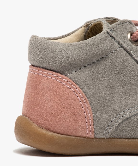 Bottillons premiers pas bébé fille en cuir velours bicolore vue6 - GEMO(BEBE DEBT) - GEMO