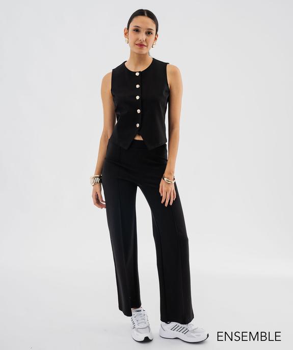 Ensemble gilet de costume et pantalon tailleur noir pour femme - GEMO