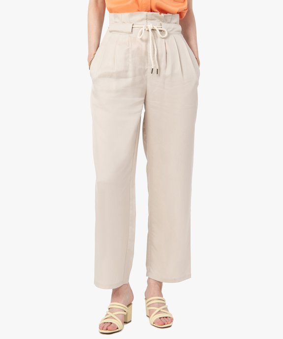 Pantalon femme en Lyocell avec ceinture en corde vue1 - GEMO 4G FEMME - GEMO
