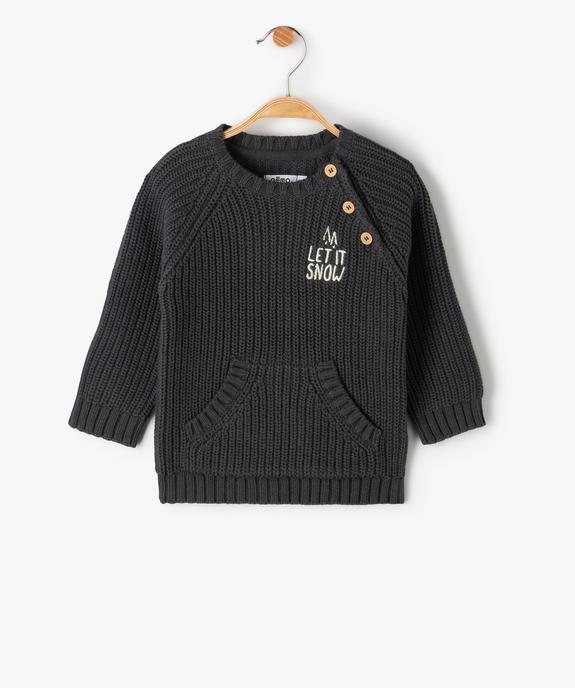 Pull bébé garçon en grosse maille avec poche kangourou vue1 - GEMO(BEBE DEBT) - GEMO