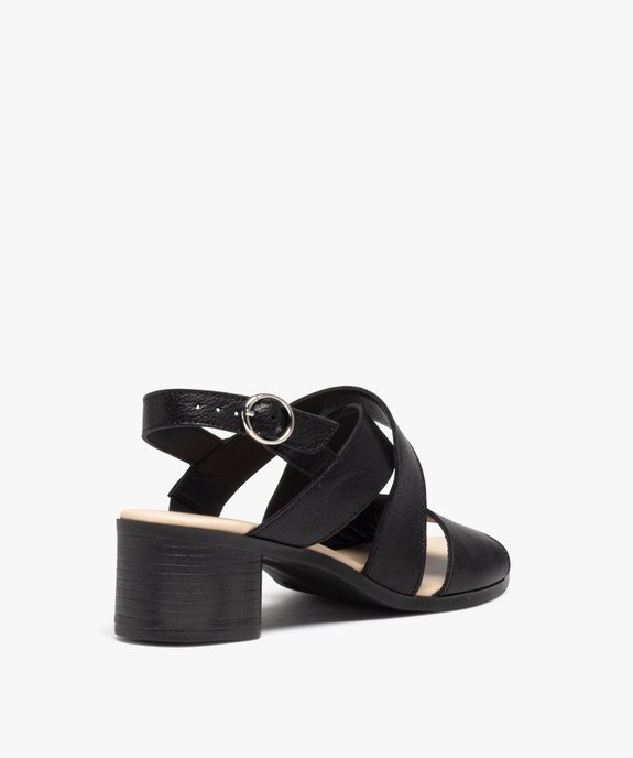 Sandales femme unies en cuir à talon carré moyen avec brides croisées vue4 - GEMO 4G FEMME - GEMO