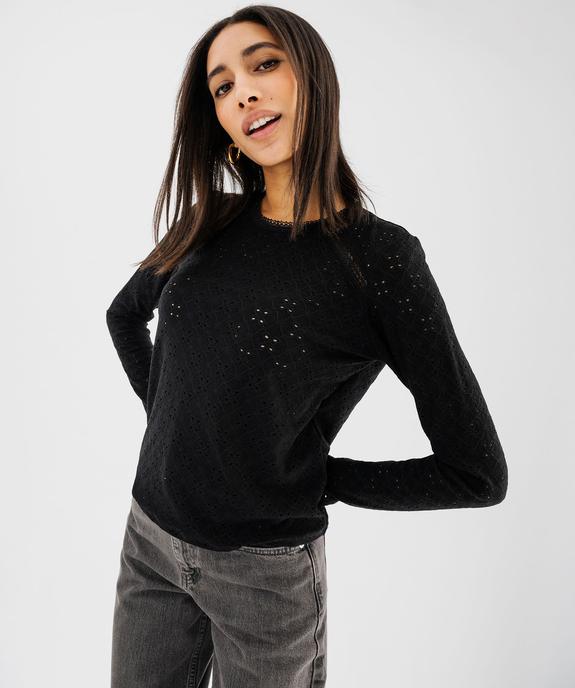 Tee-shirt manches longues en maille extensible ajourée et dentelle femme vue1 - GEMO(FEMME PAP) - GEMO