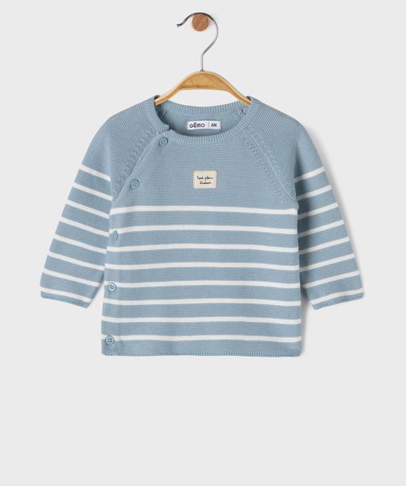 Pull brassière rayé avec fermeture sur le côté bébé garçon vue1 - GEMO(BB COUCHE) - GEMO