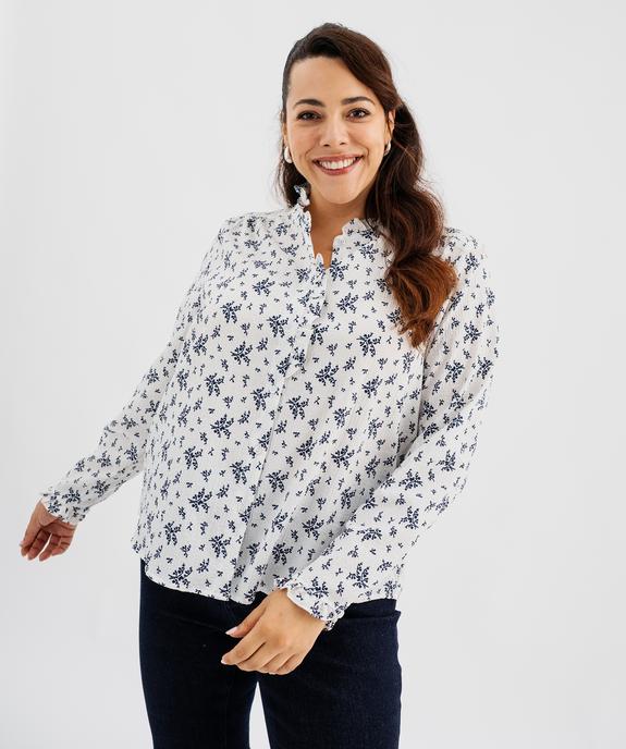 Chemise manches longues en tissu texturé et fleuri femme grande taille vue1 - GEMO (G TAILLE) - GEMO