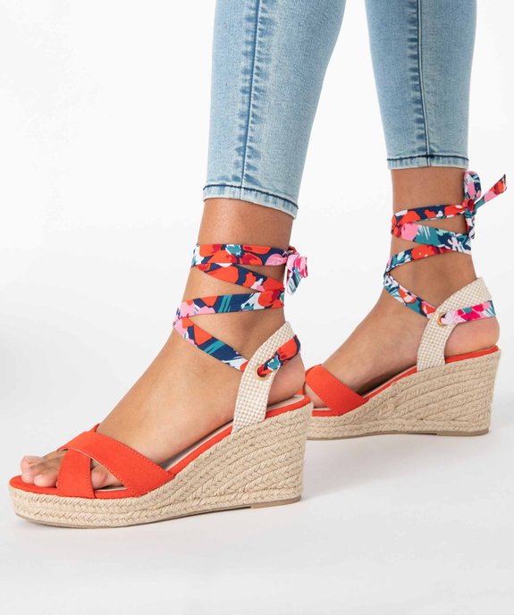 Sandales femme à talon compensé et lacet foulard vue1 - GEMO(URBAIN) - GEMO