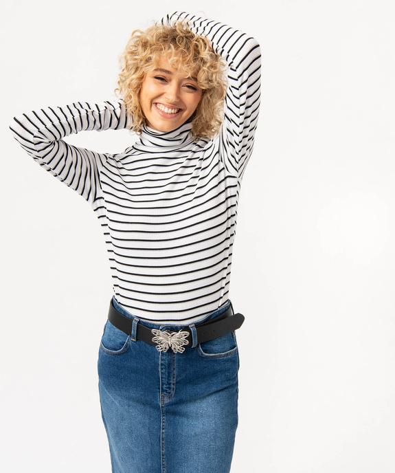 Tee-shirt à manches longues et col roulé à rayures femme vue1 - GEMO 4G FEMME - GEMO