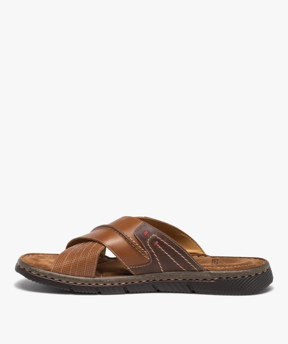 Sandales homme mules confort à larges brides en cuir vue3 - GEMO (CASUAL) - GEMO