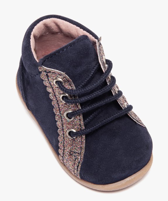 Bottillons premiers pas fille en cuir suédé et paillettes vue5 - GEMO(BEBE DEBT) - GEMO