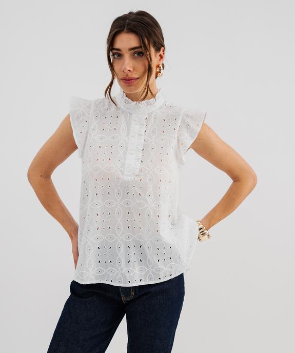 Blouse en coton ajourée avec fronces et volants femme vue4 - GEMO(FEMME PAP) - GEMO