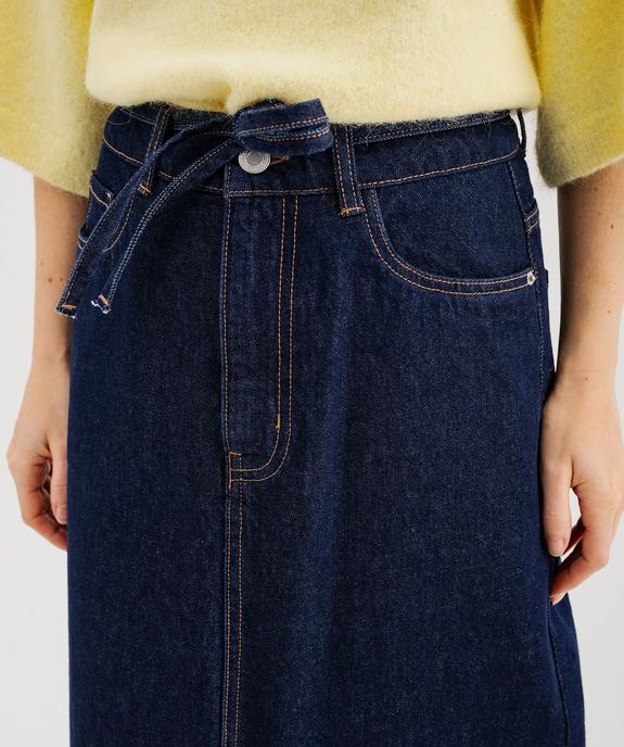 Jupe en jean longue et fendue avec ceinture à nouer femme vue2 - GEMO 4G FEMME - GEMO
