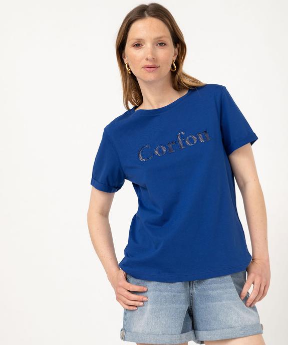 Tee-shirt manches courtes avec inscription brodée femme vue3 - GEMO(FEMME PAP) - GEMO