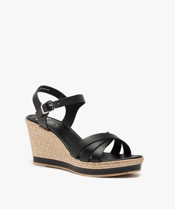 Sandales femme à talon compensé et brides unies en cuir vue2 - GEMO(URBAIN) - GEMO