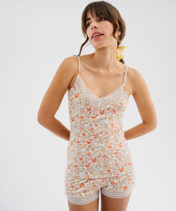 Haut de pyjama à fines bretelles et dentelle femme vue1 - GEMO 4G FEMME - GEMO