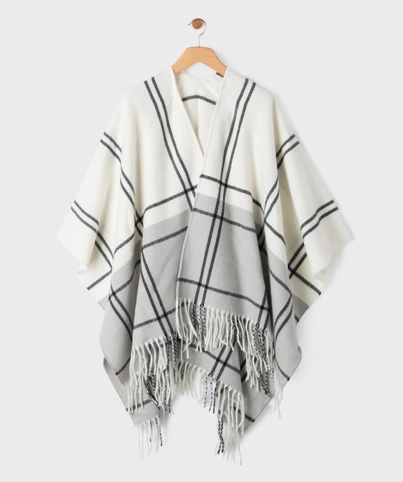 Echarpe poncho à carreaux et finitions franges femme vue1 - GEMO 4G FEMME - GEMO