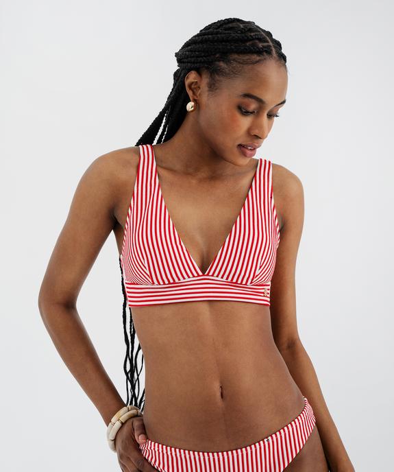 Haut de maillot de bain rayé forme triangle avec mousses amovibles femme - LuluCastagnette vue1 - LULUCASTAGNETTE - GEMO