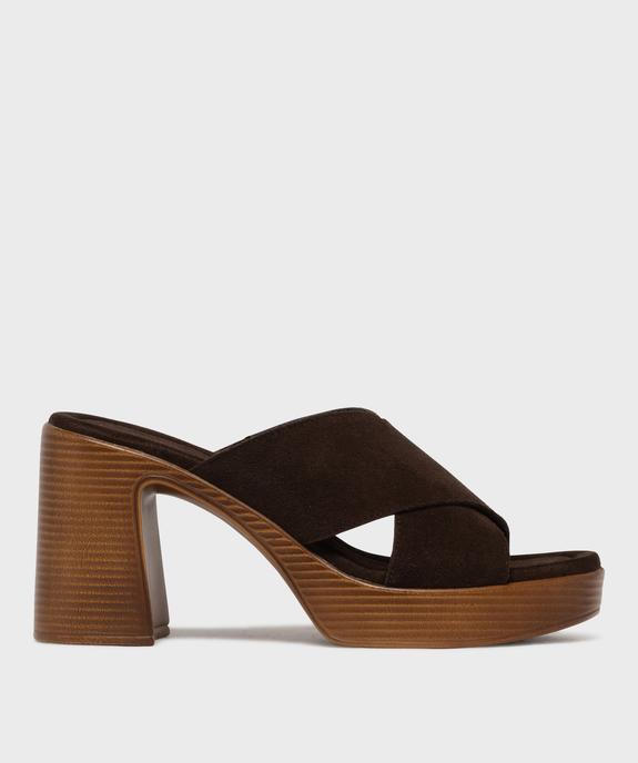 Mules à talon et semelle plateforme dessus cuir femme - Tanéo vue1 - TANEO - GEMO