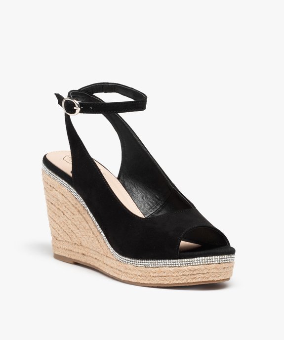 Sandales femme compensées en suédine unie et strass vue2 - GEMO 4G FEMME - GEMO