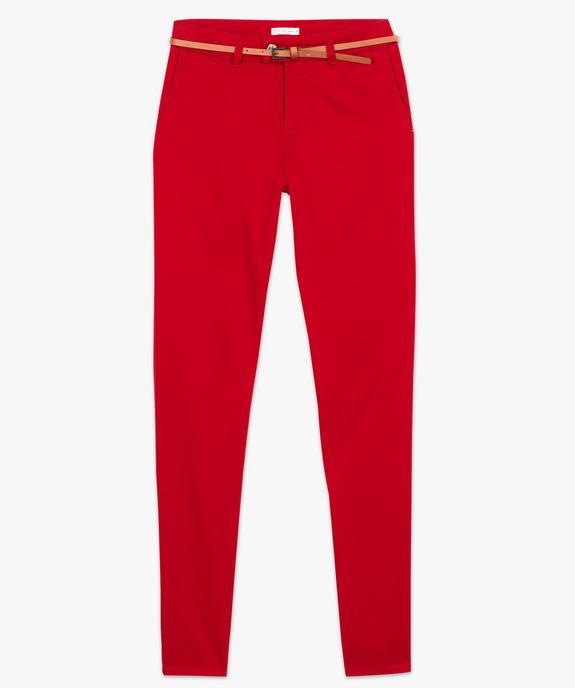 Pantalon femme en toile coupe slim avec ceinture fine vue4 - FOLLOW ME - GEMO