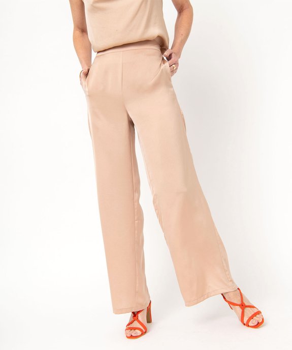Pantalon large et fluide taille haute en satin femme vue1 - GEMO(FEMME PAP) - GEMO