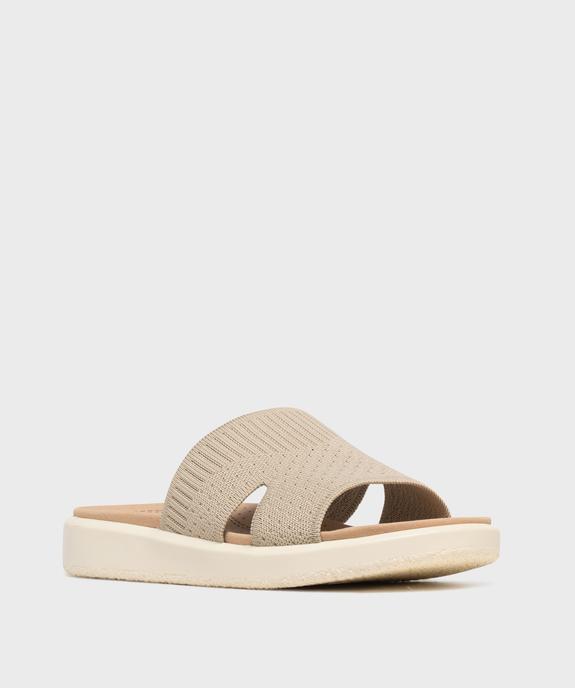 Mules à petite semelle plateforme et large bride en textile femme vue2 - HOBIZ - GEMO