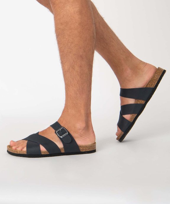 Mules homme à brides en cuir uni vue1 - GEMO 4G HOMME - GEMO