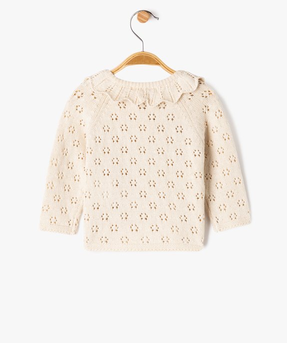 Gilet brassière en maille ajourée avec col à volant bébé fille vue4 - GEMO 4G BEBE - GEMO