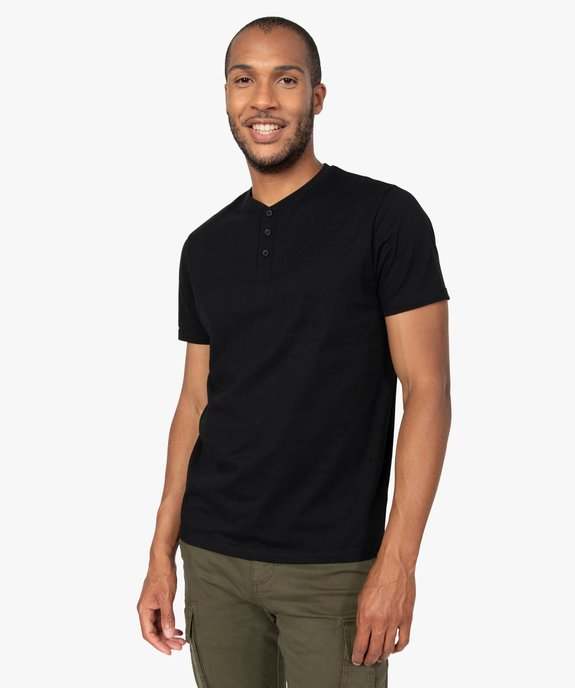 Tee-shirt homme chiné à manches courtes et col tunisien  vue1 - GEMO 4G HOMME - GEMO