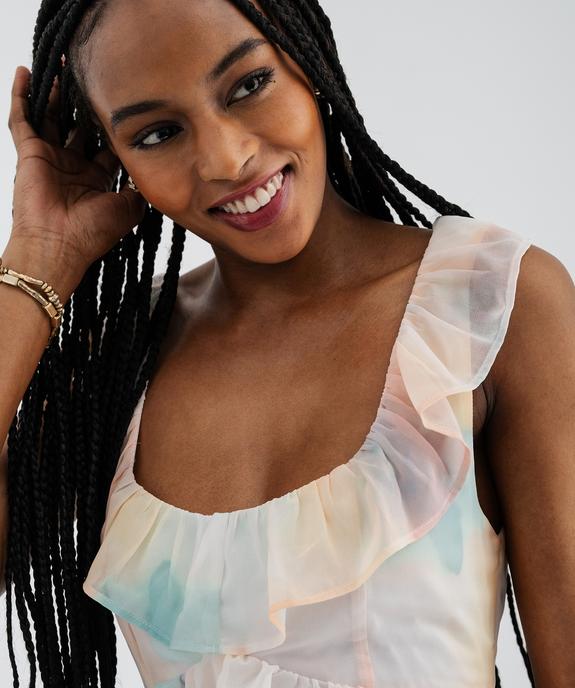 Robe longue en voile à dos-nu et volants femme vue2 - GEMO 4G FEMME - GEMO