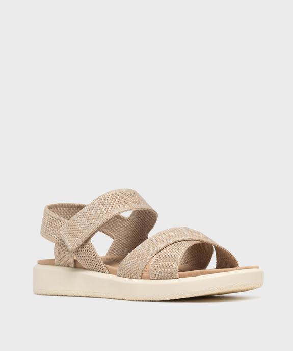 Sandales à larges brides textile et scratch femme vue2 - HOBIZ - GEMO