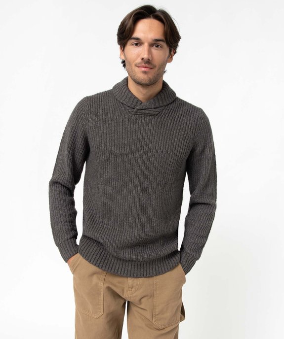Pull homme à col châle contenant de la laine vue2 - GEMO (HOMME) - GEMO