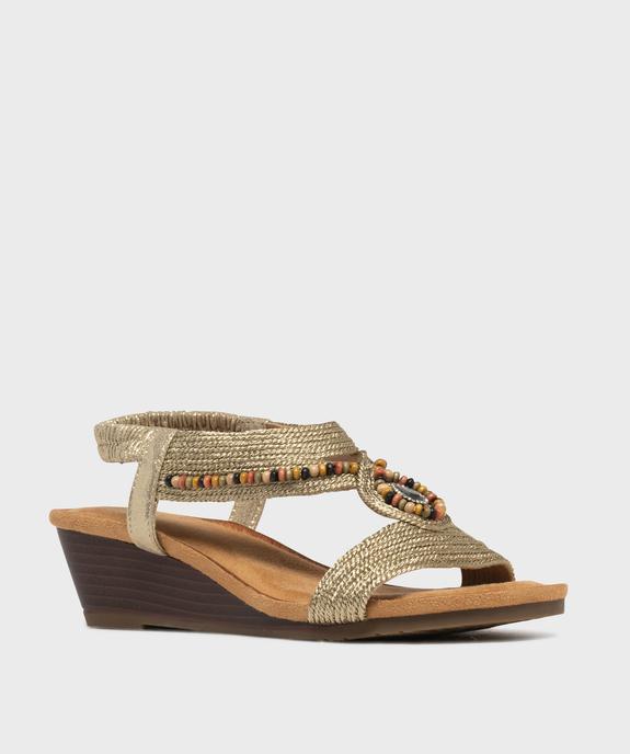 Sandales à talon compensé à brides tressées et perlées femme vue2 - EMILIA ROSA - GEMO