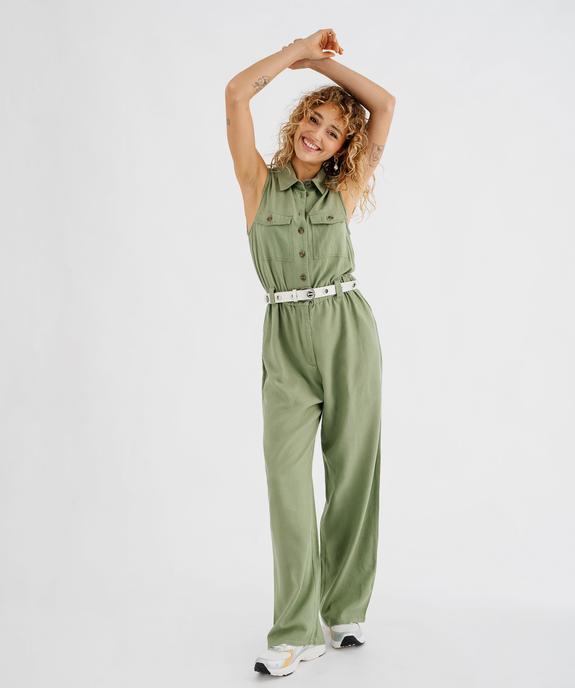 Combinaison pantalon sans manches en viscose et lin haut chemise femme vue1 - GEMO 4G FEMME - GEMO